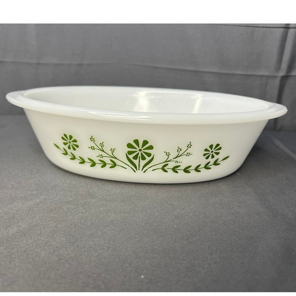 Vintage Glasbake Green Herb Garden J2352 Casserole Dish